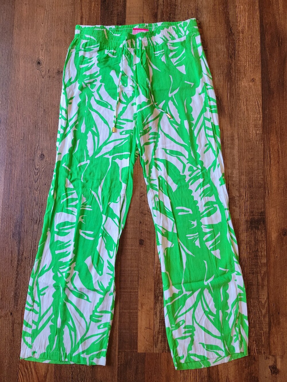 Lilly Pulitzer For Target Green White Palm Leaf Print Wide Leg Flowy Beach Pants